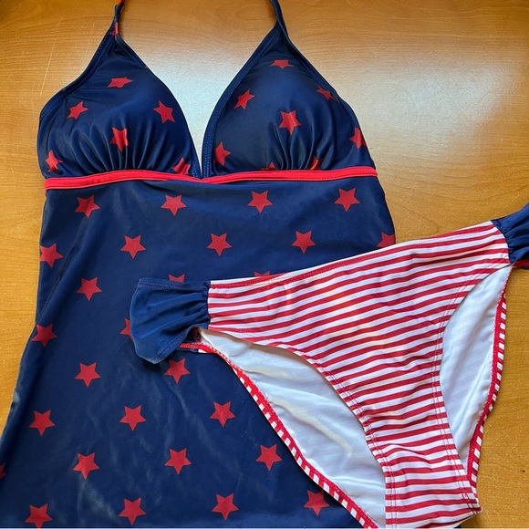 Star and Stripe American Flag 2 Piece Tankini Swim Suit - Picture 1 of 11